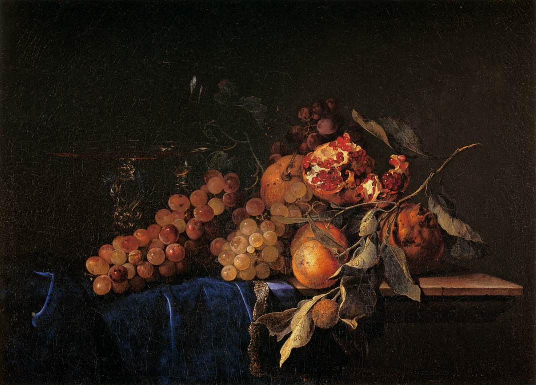 Willem van Aelst. Still life with fruit and grapes