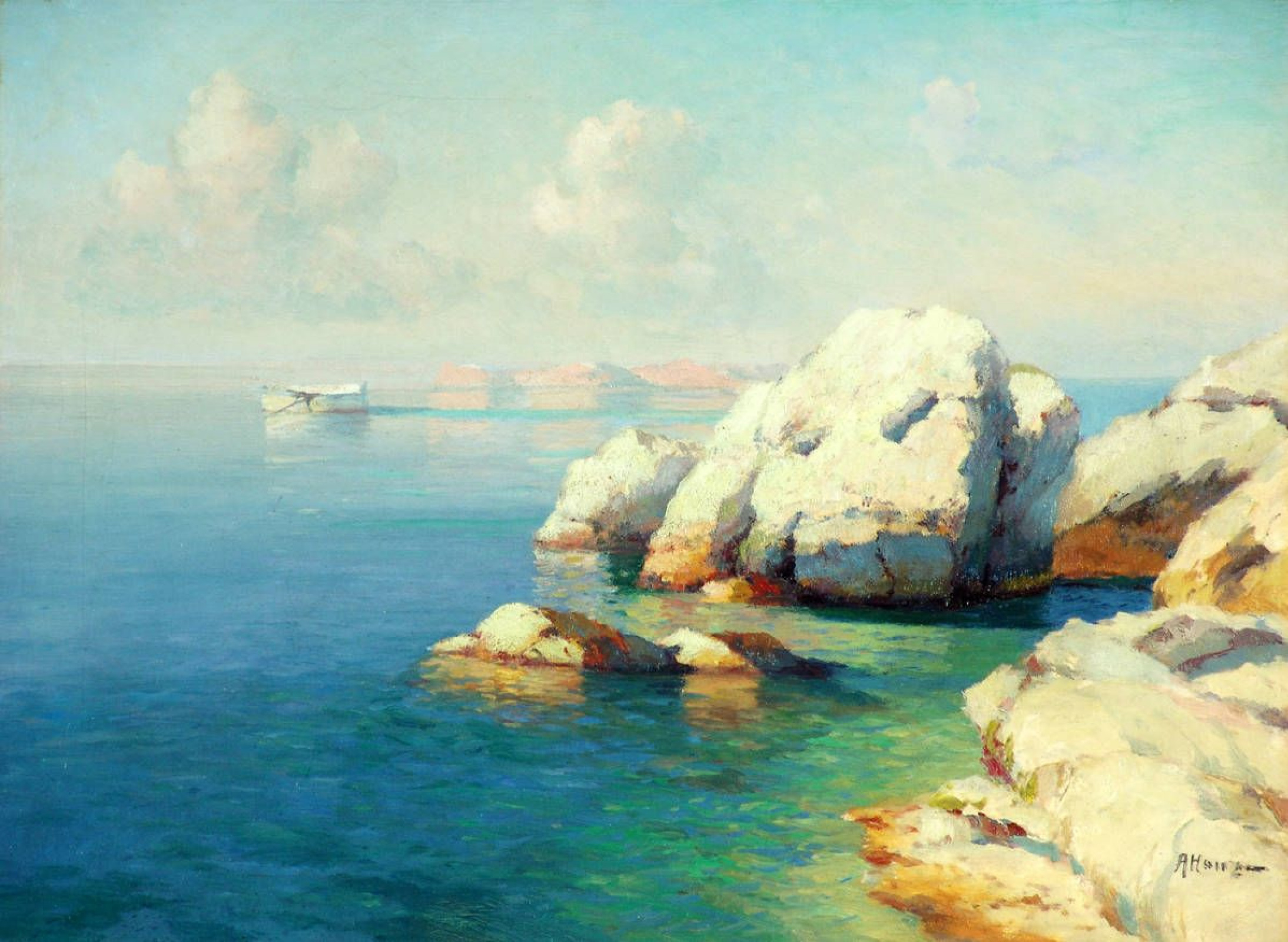 The seascape. Bay, XX, 67×50 cm by Alexey Vasilyevich Ganzen