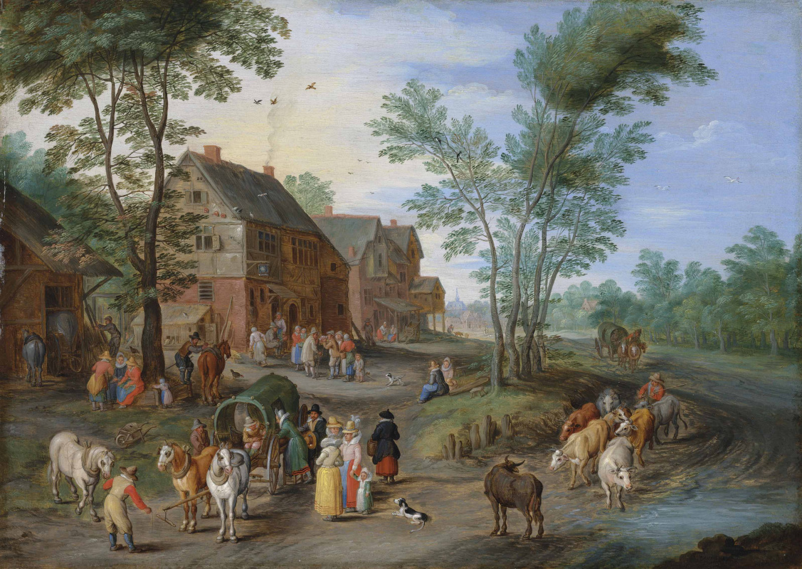 Jan Brueghel the Younger. Country landscape with peasants and shepherd