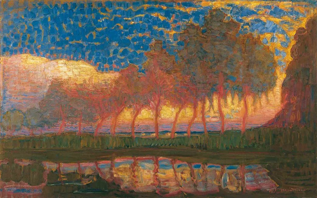 Piet Mondrian. Eleven poplars in red, gelid, blue and green tones