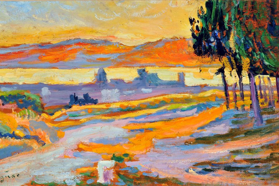 Paul Signac. Sunset over city (sketch)