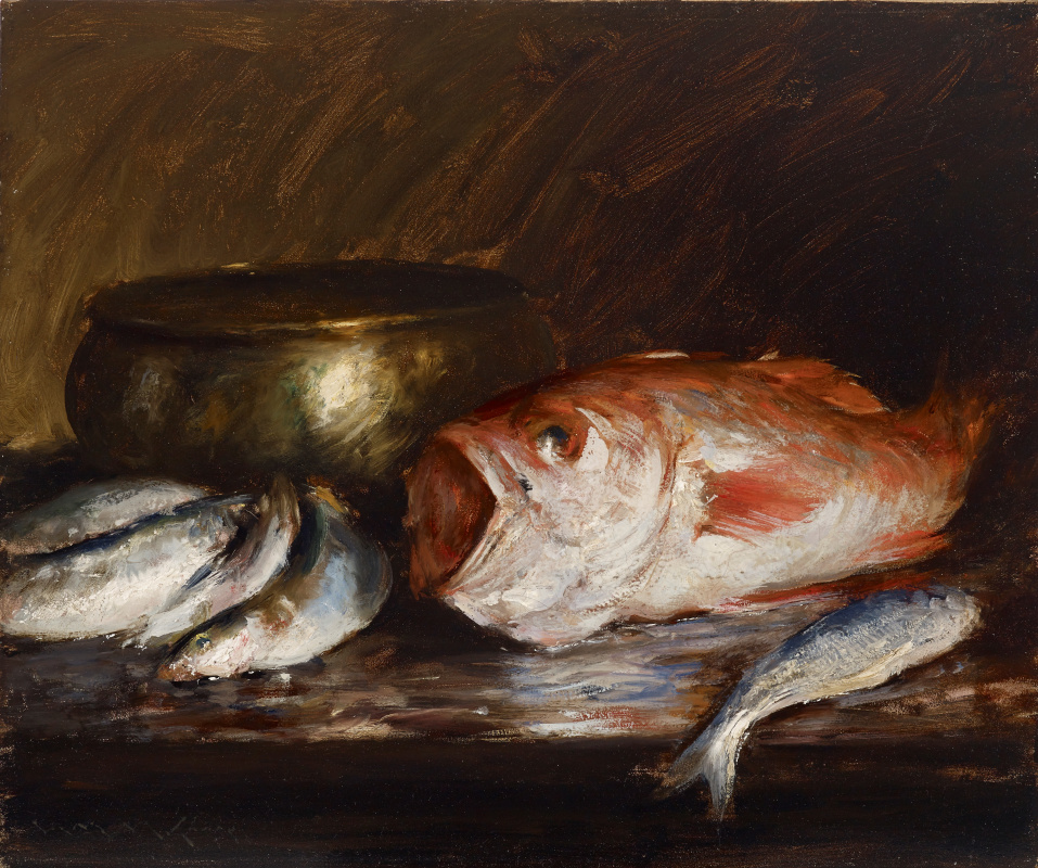 William Merritt Chase. Still life with fish. Red snapper