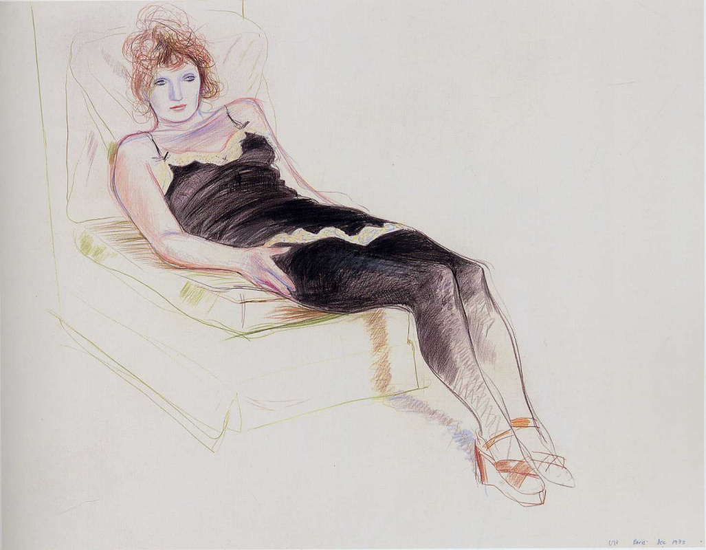 David Hockney. Celia in a black camisole