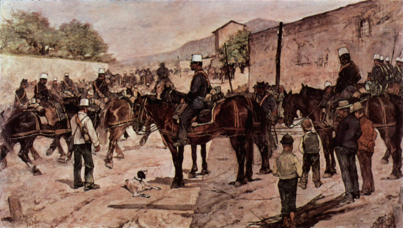 Giovanni Fattori. Artillery corps on a country road