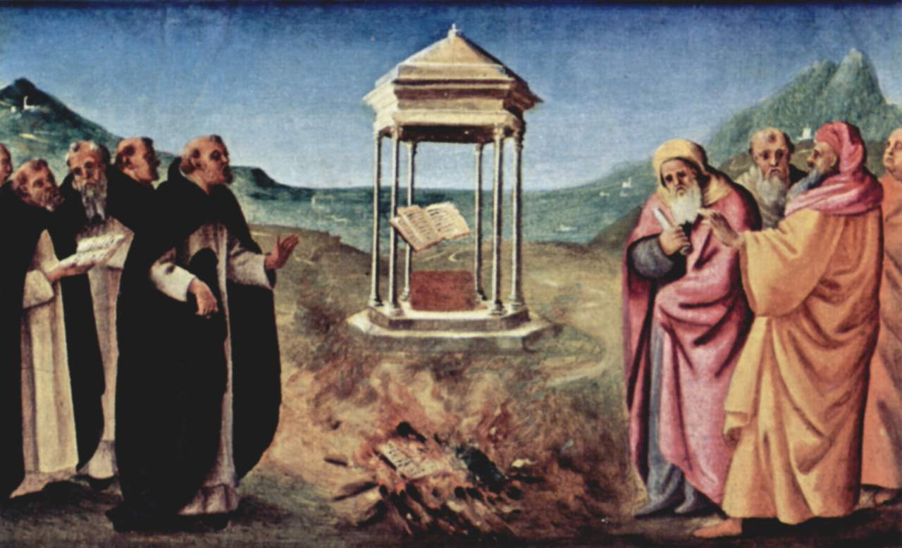 Piero di Cosimo. The Altar Pugliese. Madonna enthroned, the Apostle Peter, John the Baptist, St. Nicholas of Bari and St. Dominic. Predella