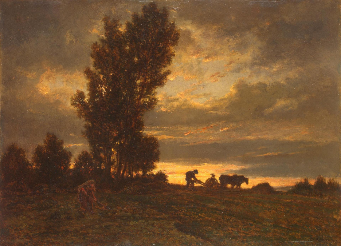 Theodore Rousseau. Landscape with a ploughman
