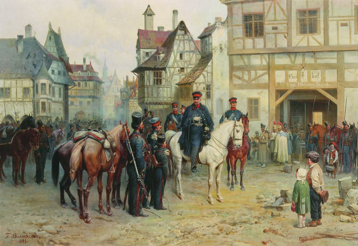 Bogdan Pavlovich Willewalde. Blucher and Cossacks in Bautzen. 1885