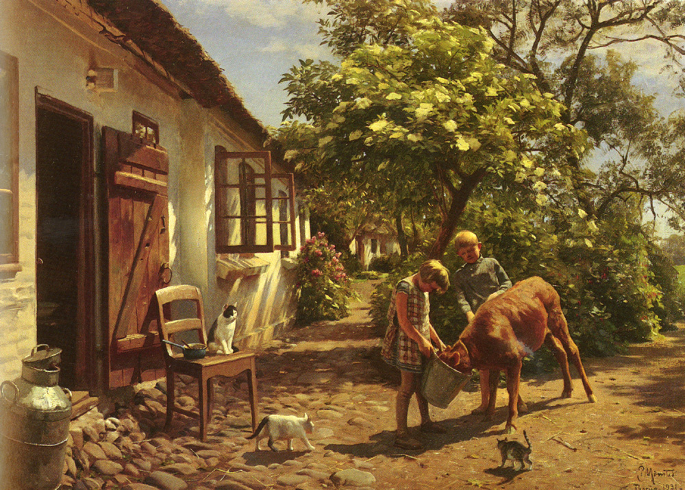 Peder Mørk Mønsted. Feeding the calf