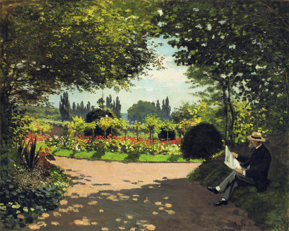 Claude Monet. Adolf Monet legge in giardino