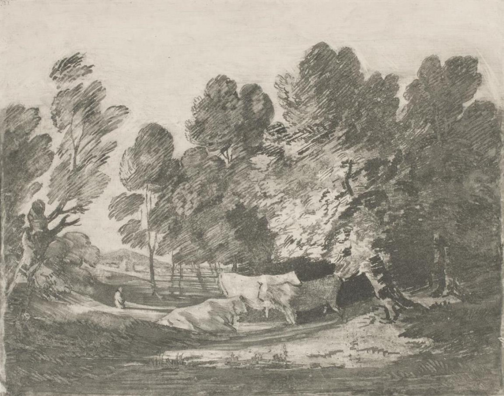 Thomas Gainsborough. Bosque, paisaje con vacas пасущимися