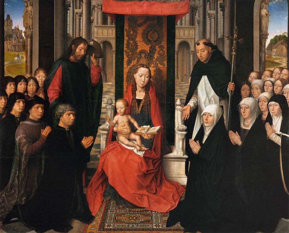 Hans Memling. The virgin and child, with Saint James and Saint Dominic or the virgin Jacob Florine