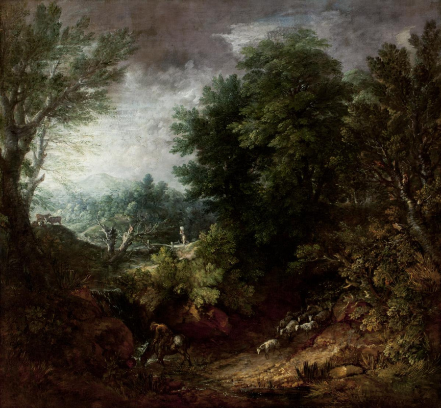 Thomas Gainsborough. A wooded landscape with sheep at a stream