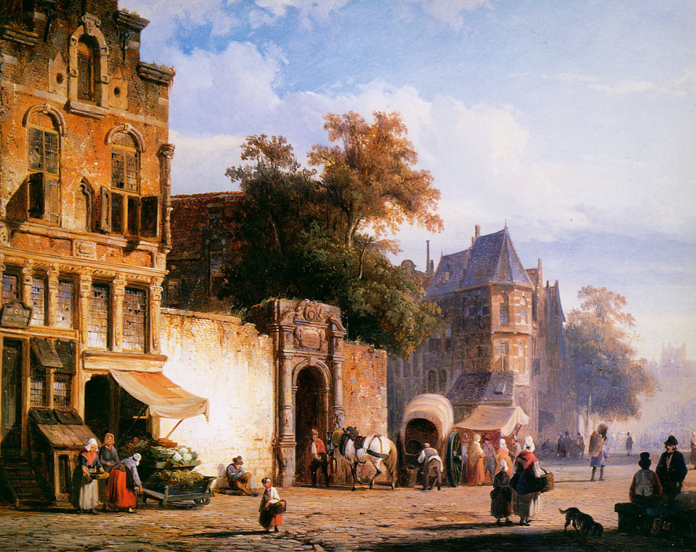 Cornelis Springer. Market stalls