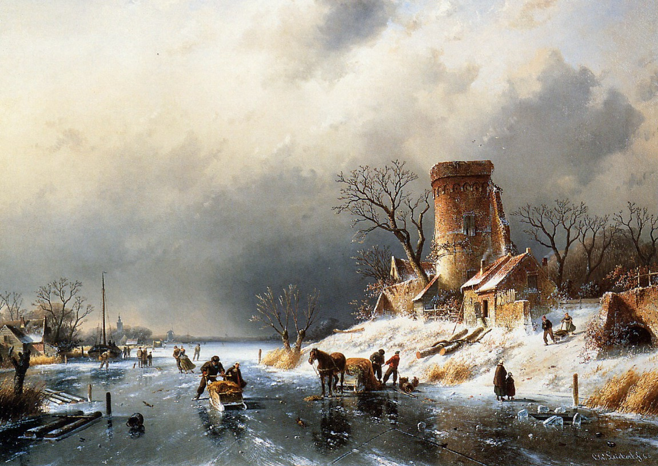 Dutch winter scene by Charles Henry Joseph Lackert: History