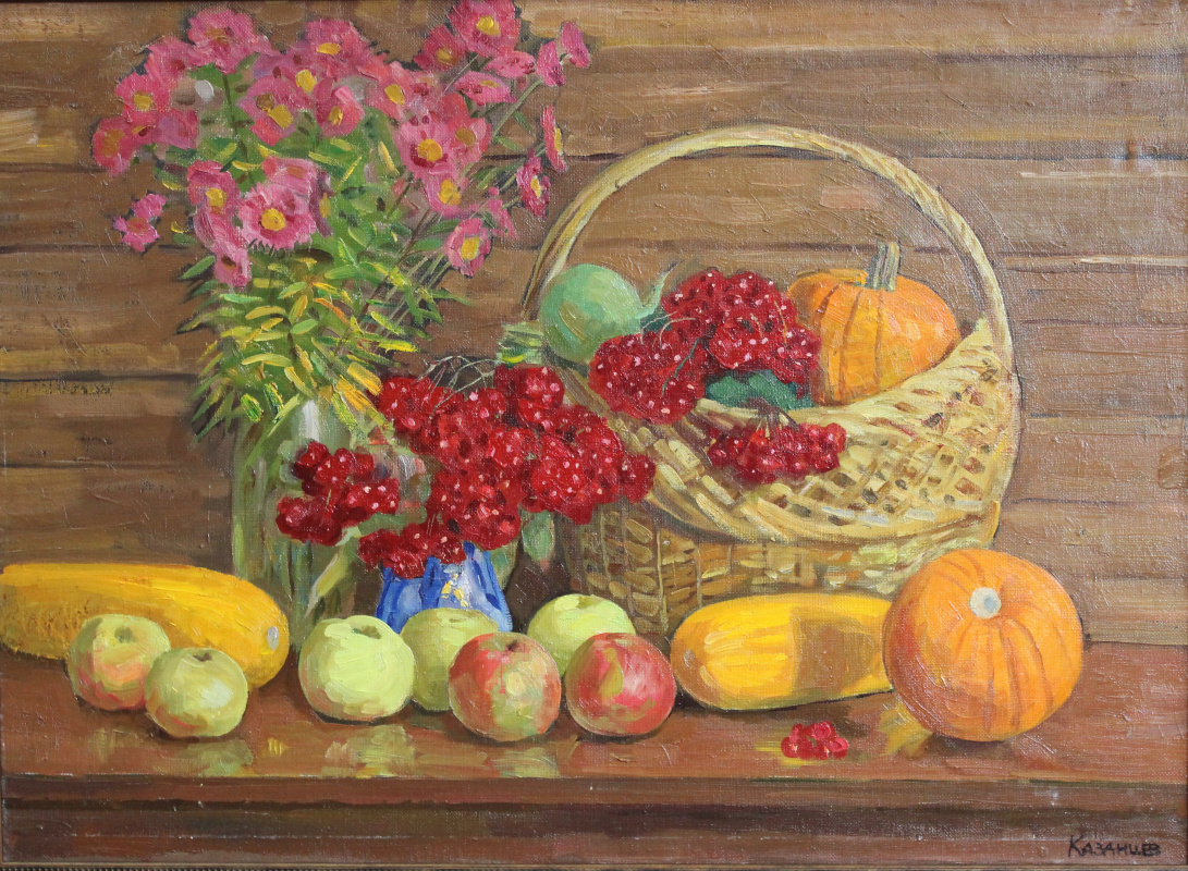 Eugene Alexandrovich Kazantsev. Still life viburnum, apples.
