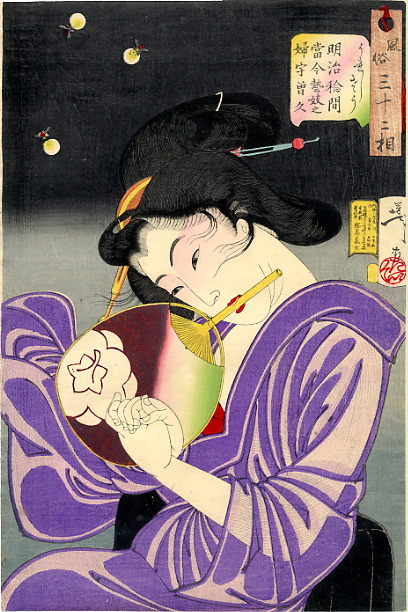Tsukioka Yoshitoshi. Geisha of the Meiji period. Series "32 the feminine face of everyday life"