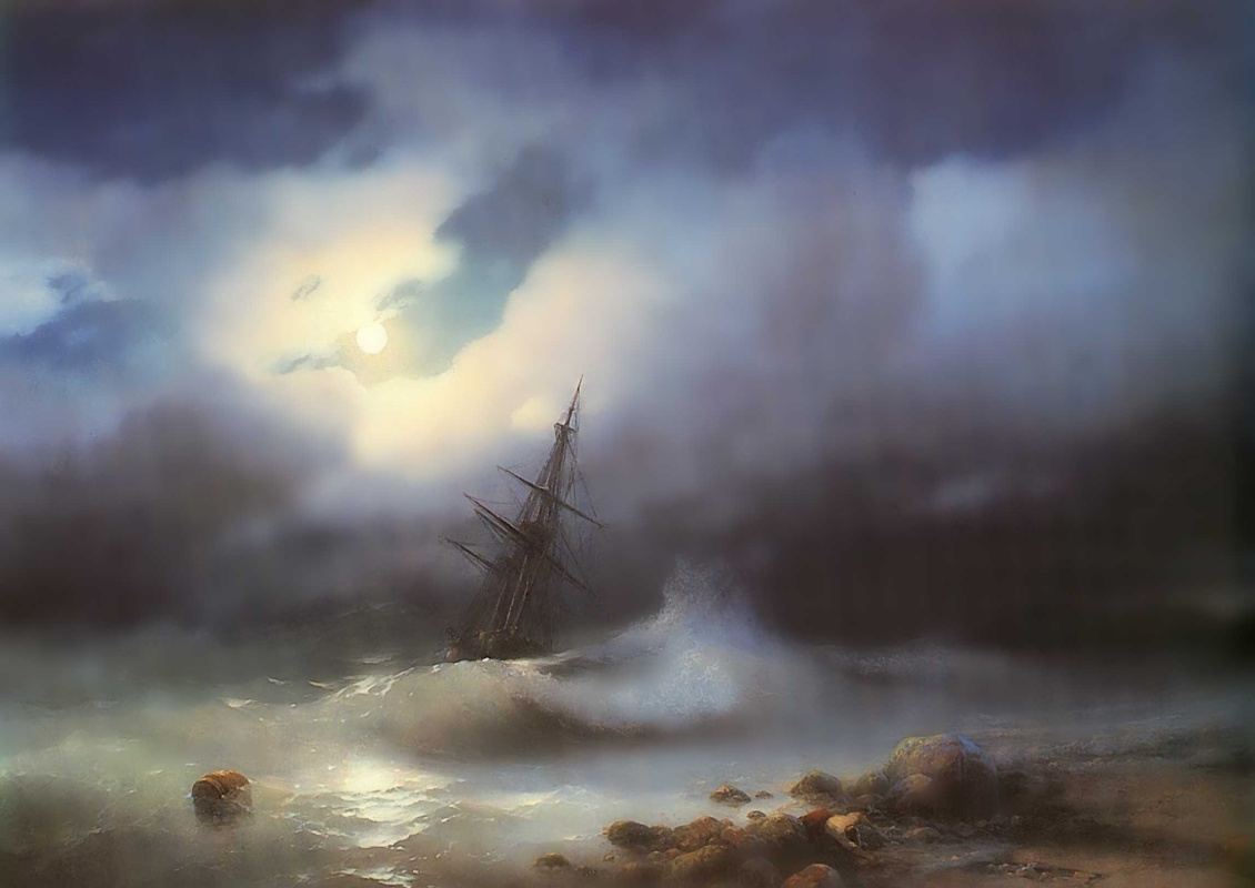 Ivan Aivazovsky. Stormy sea at night