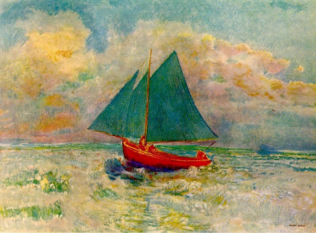 Odilon Redon. Red boat with blue sail