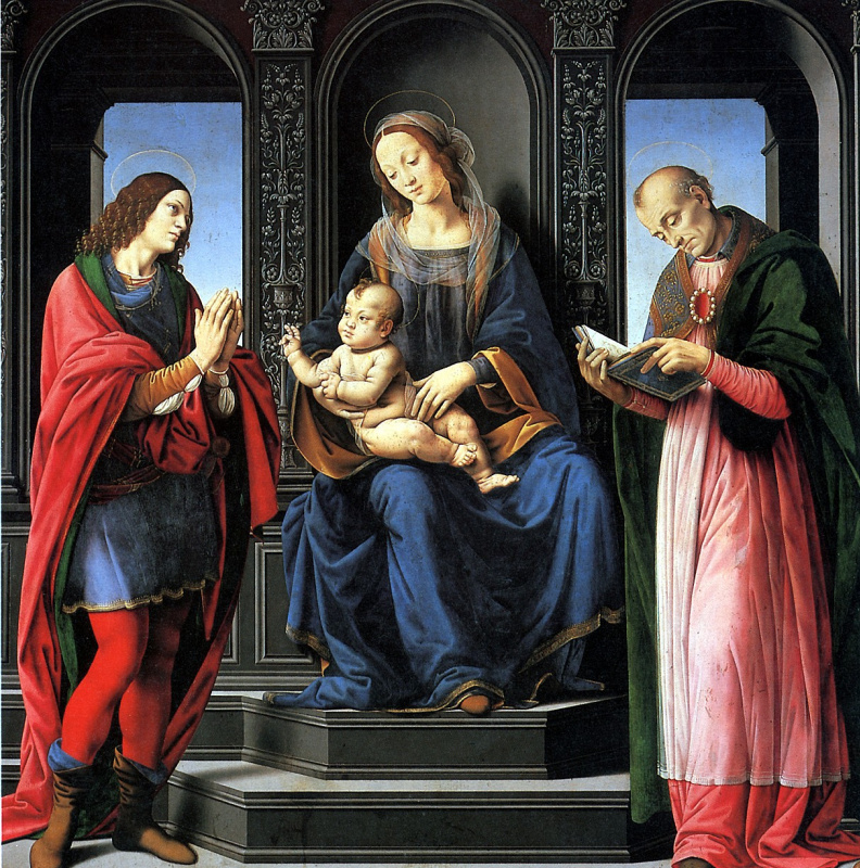 Lorenzo di Credi. Madonna and child with saints Julian and Nicholas of Myra