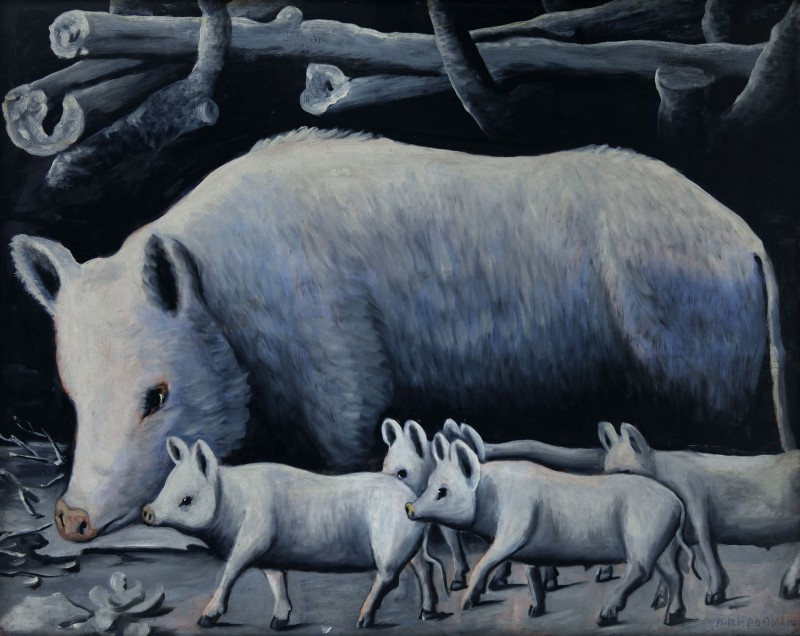 White pig with piglets