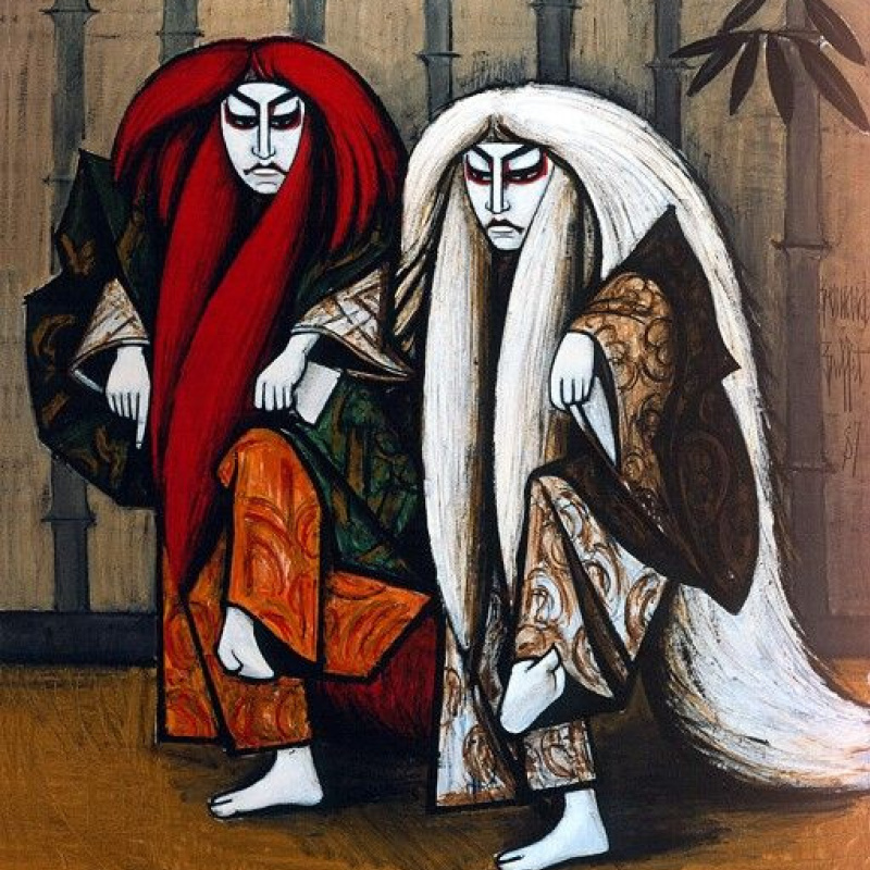 Bernard Buffet Le cirque: Deux Clowns, 1955, 150×260 cm