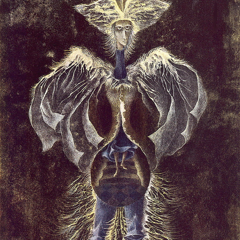 Remedios Varo Unexpected visit, 1958, 61×60 cm: Description of the